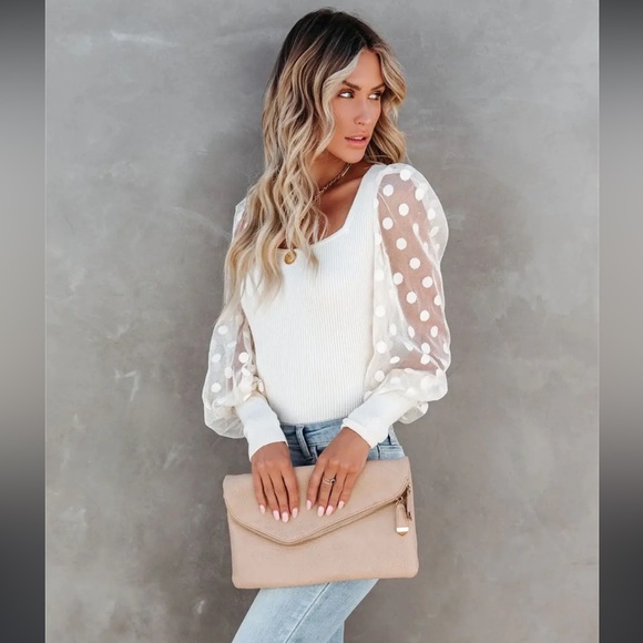 Vici Tops - NWOT VICI Ivory long sleeve sheer polka dot shirt